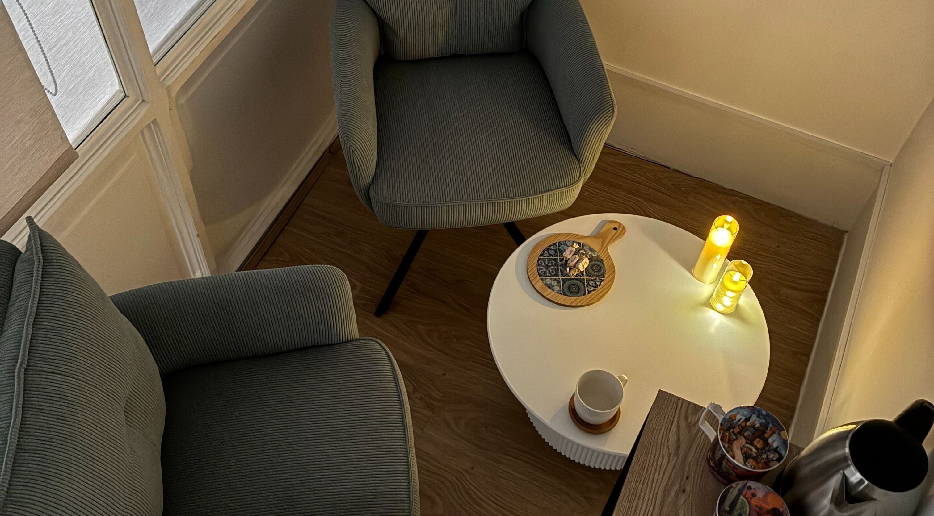 Relaxing seating area with candles at DoMasazas, Kaunas, Kauno Apskritis, LT.