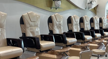 Elegant pedicure chairs at 813 Nail Collective in Riverview, Florida, US, offering premium relaxation.