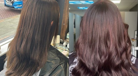 Before and after hair transformation at Hair by Jodie at Efie, Cannock, England, GB showcasing sleek locks.