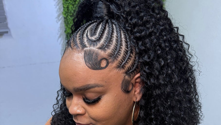 Intricate braids styled at Drisys's Hairdo Beauty Studio, Koolbaai, Sint Maarten, SX.