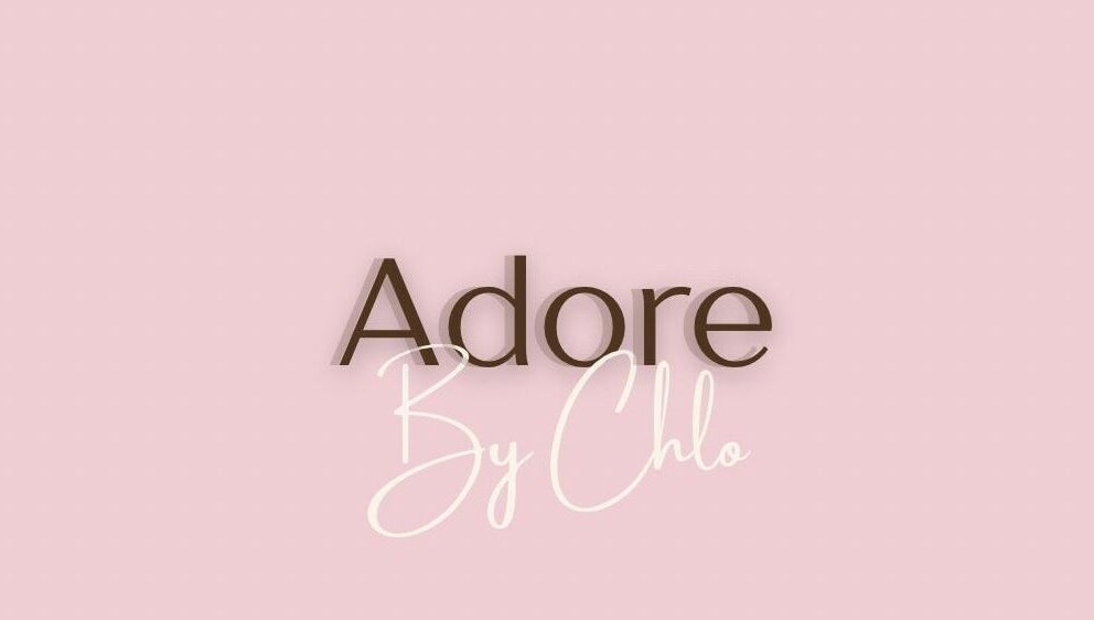 AdoreByChlo logo on a pink background, Rugby, England, GB.