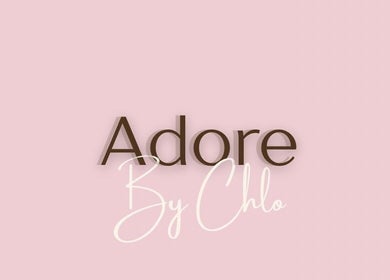 AdoreByChlo logo on a pink background, Rugby, England, GB.