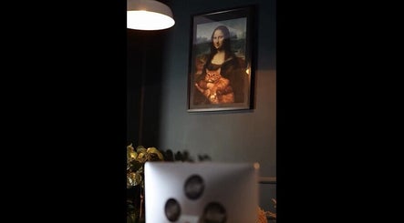 Unique cat portrait at Hutsul, Ixelles, Bruxelles, BE adds charm to the ambiance.