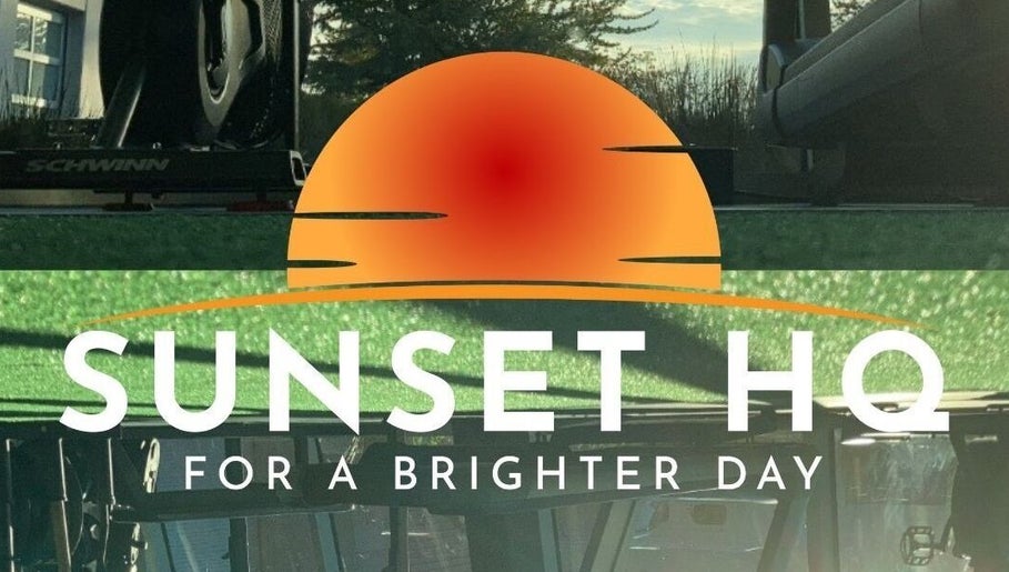 Modern gym interior at Goldman Personal Training in Richmond, BC, highlighting a bright sunset-themed decor.