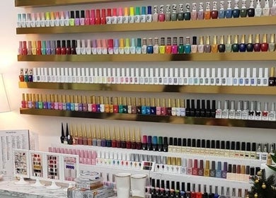 Colorful nail polish display at BuffNails in Makkah, Makkah Province, SA.