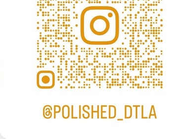 Instagram QR code for Polished Nail Bar DTLA in Los Angeles, California, US with smiling emojis.
