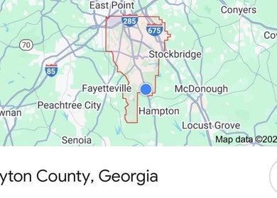 Map highlighting Clayton County near Unique Enterprise Nails, Atlanta, Georgia, US.