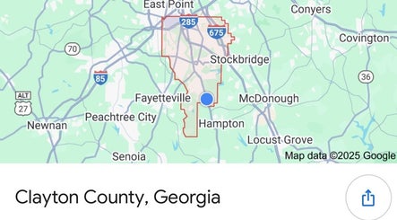 Map highlighting Clayton County near Unique Enterprise Nails, Atlanta, Georgia, US.
