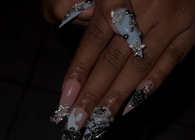 Intricate nail art design at The Nail Fairy, El Dorado, Tunapuna/Piarco, TT.