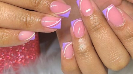 Gel nails with purple tips at Tamie beaute bar, Randburg, Gauteng, ZA. Perfect for stylish manicures.