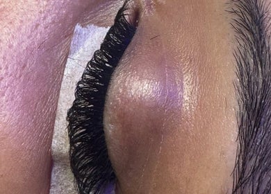 Close-up of expertly done eyelash extensions at Tamie Beaute Bar, Randburg, Gauteng, ZA.