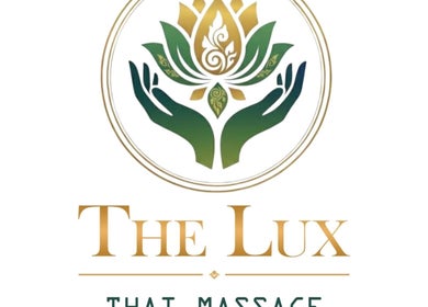 Logo of The Lux Thai Massage in Norwich, England, GB featuring a lotus and hands.