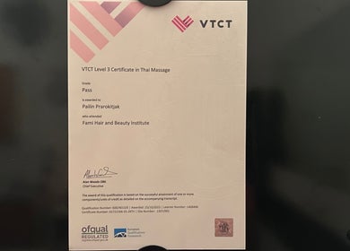 VTCT Level 3 Thai Massage certificate at The Lux Thai Massage, Norwich, England, GB.