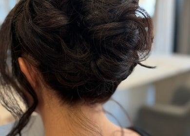 Sophisticated updo hairstyle at Leanne at cabello, Eastrington, England, GB.