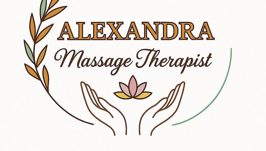 Alexandra Massage Therapist logo showcasing hands and leaves, Drogheda, County Louth, IE.