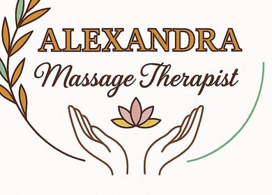 Alexandra Massage Therapist logo showcasing hands and leaves, Drogheda, County Louth, IE.