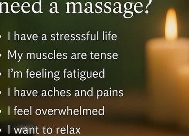 Relaxing candlelit massage promo at Alexandra, Drogheda, County Louth, IE hints at stress relief benefits.