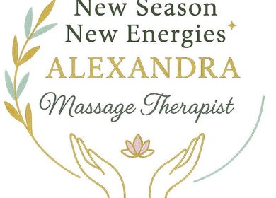 Relaxing Alexandra massage logo in Drogheda, County Louth, IE, featuring welcoming hands and leaves.