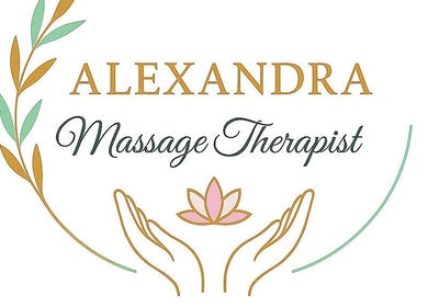 Alexandra Massage Therapist logo with hands and lotus in Drogheda, County Louth, IE.