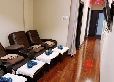 Luxurious massage chairs at Midland Health Center, Toronto, Ontario, CA, providing a premium wellness experience.