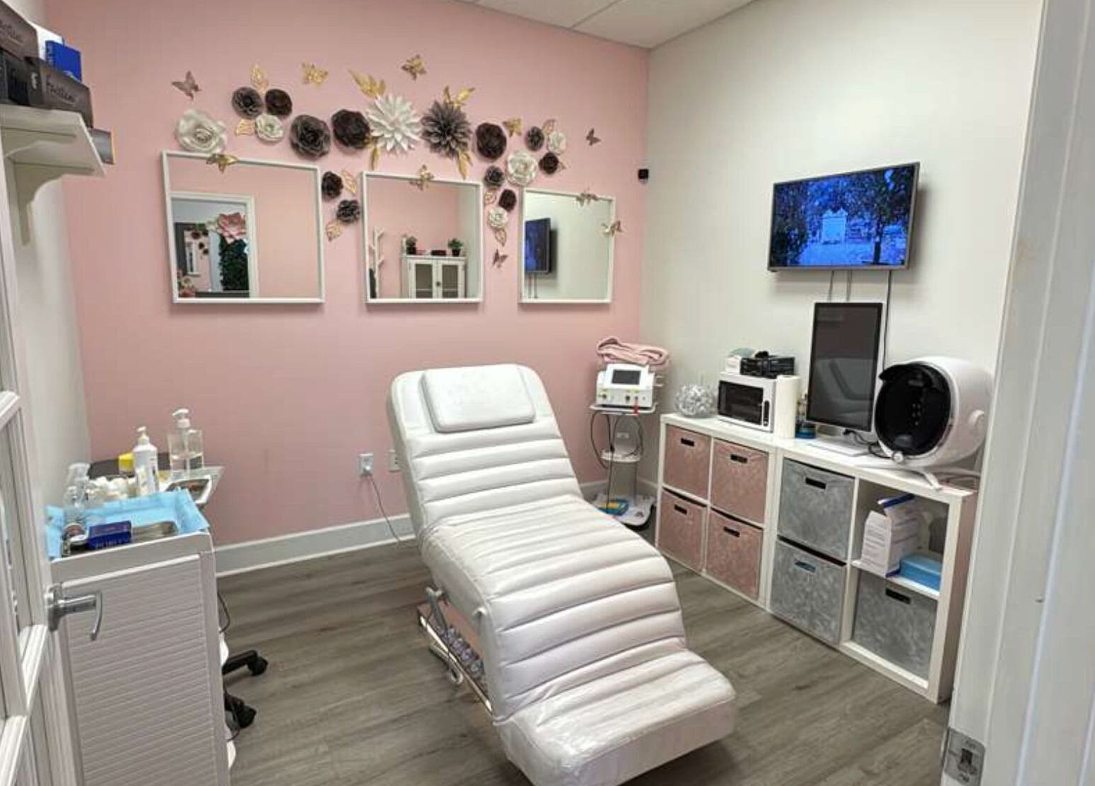 Elegant treatment room at LS Medical Spa and Institute in Orlando, Florida, US with chic decor and plush chair.