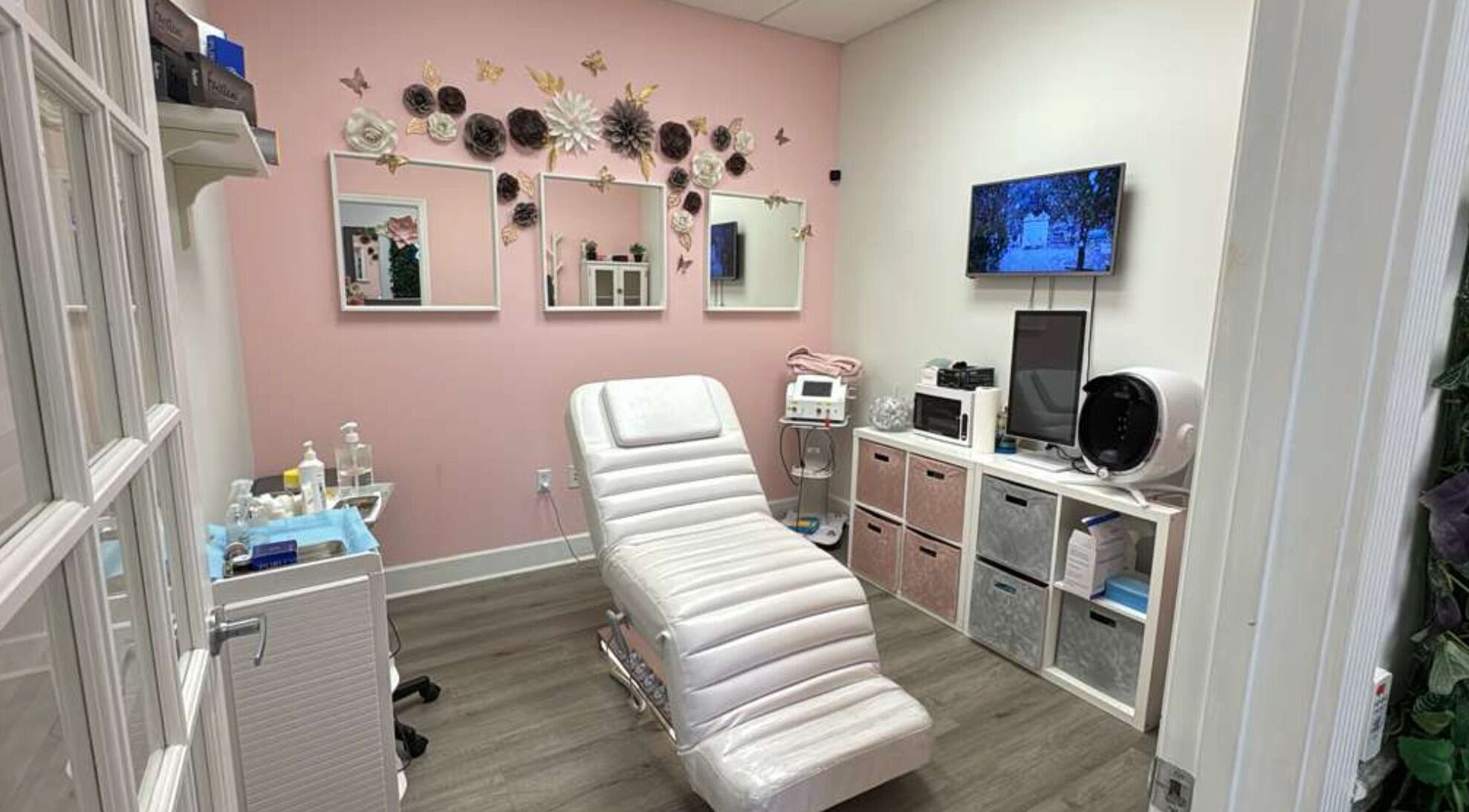 Elegant treatment room at LS Medical Spa and Institute in Orlando, Florida, US with chic decor and plush chair.