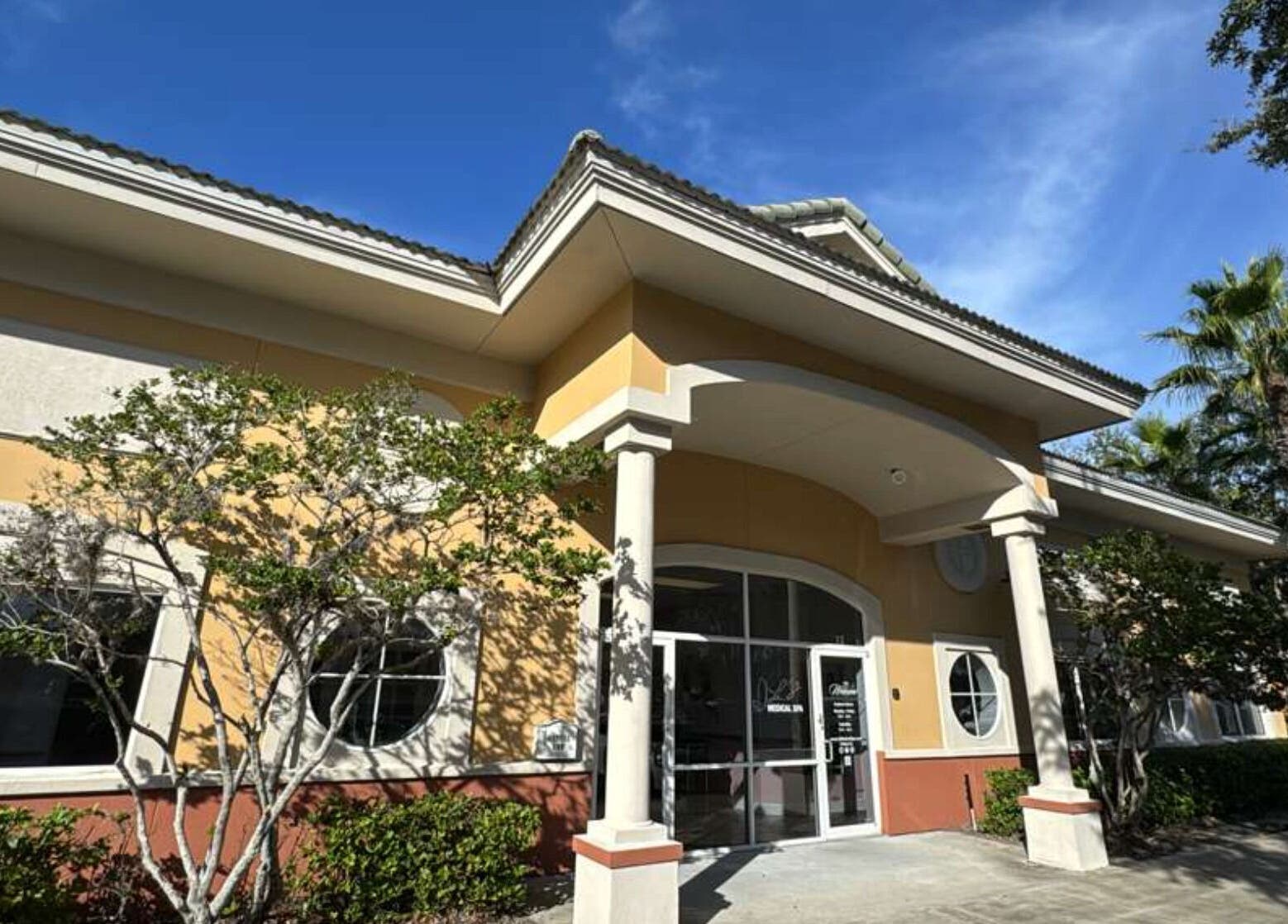 LS Medical Spa and Institute's welcoming entrance in Orlando, Florida, US, showcasing elegant architecture.