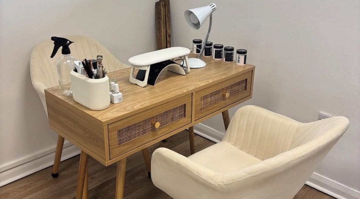 Stylish nail station at Tnt Nails, Worcester, England, GB featuring elegant decor and manicure tools.