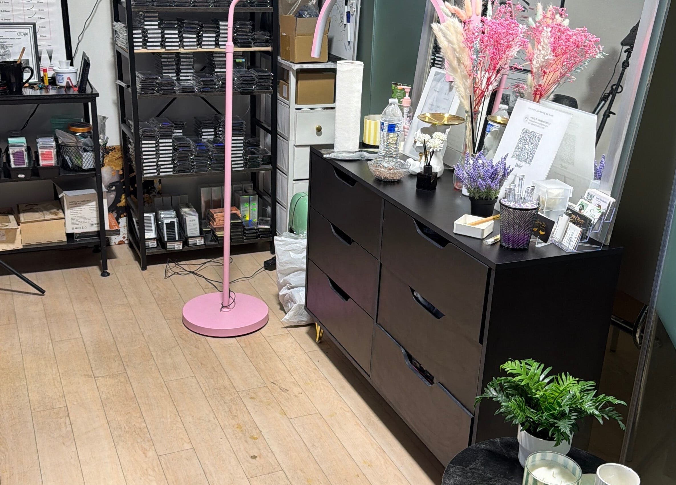 Modern lash studio setup at UNOVA lashes by HK, Hallandale Beach, Florida, US, featuring sleek decor.