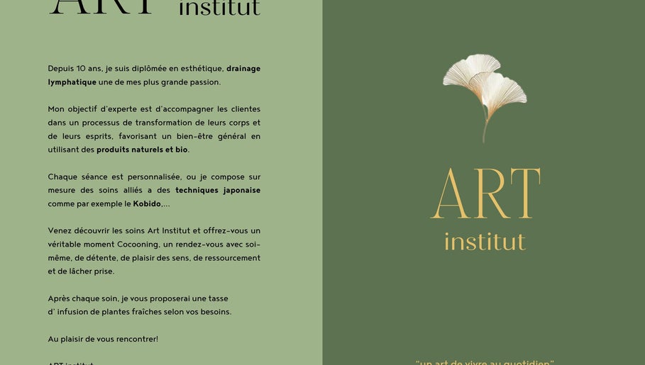 Brochure de l'ART institut à Genève, Genève, CH, illustrant services bien-être et esthétiques exclusifs.