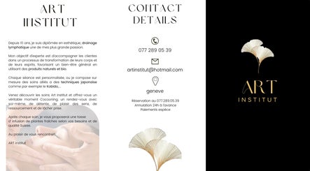 Bannière élégante de l'ART institut à Genève, Genève, CH avec détails de contact et logo artistique.