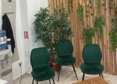 Colț relaxant la Cezeva beauty and style, București, București, RO, cu scaune verzi și decor natural.