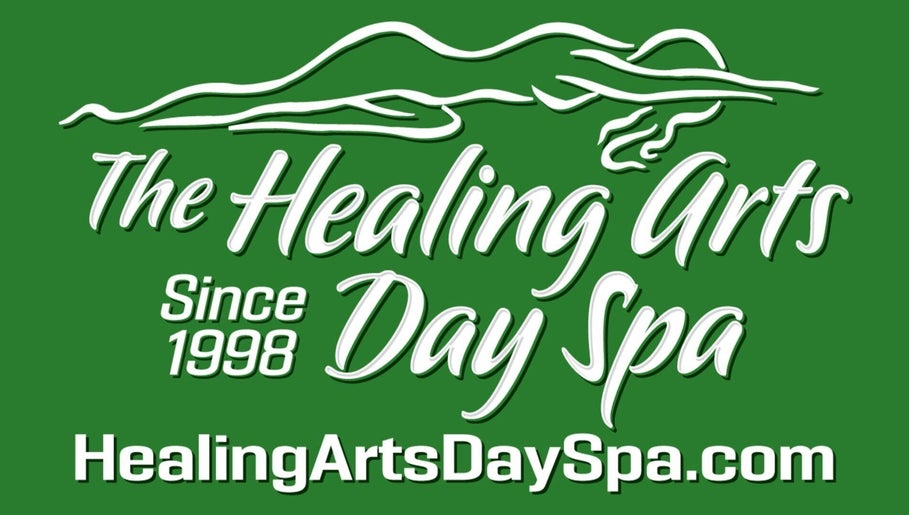 Logo of The Healing Arts Day Spa, Mesa, Arizona, US, featuring elegant script and website URL.