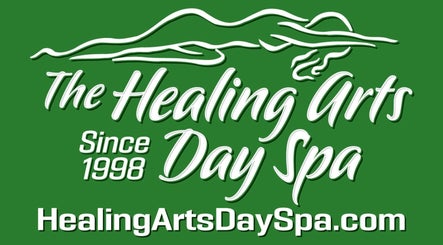 Logo of The Healing Arts Day Spa, Mesa, Arizona, US, featuring elegant script and website URL.