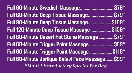 Massage services and prices at The Healing Arts Day Spa in Mesa, Arizona, US promoting relaxation and wellness.