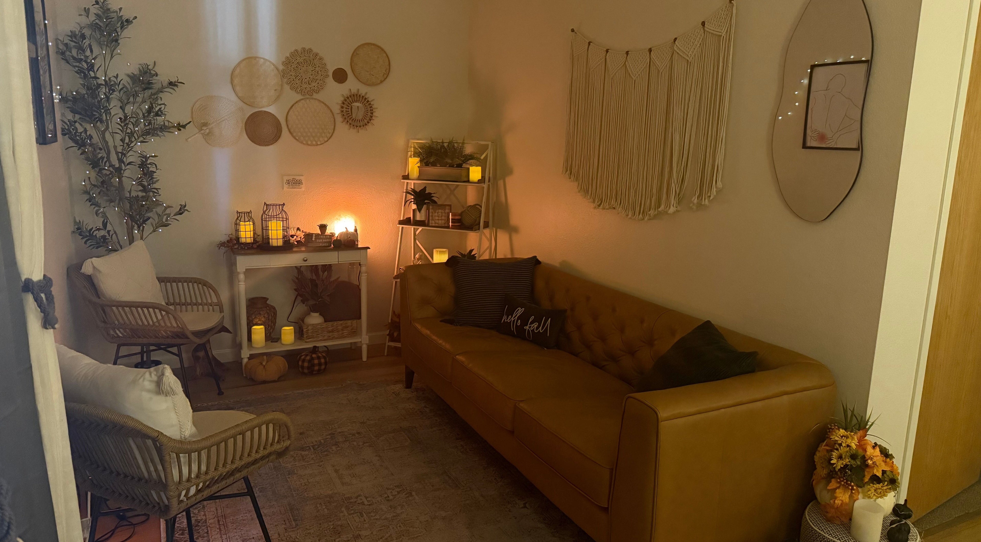 The Healing Arts Day Spa lounge with ambient lighting in Mesa, Arizona, US offers a serene atmosphere.