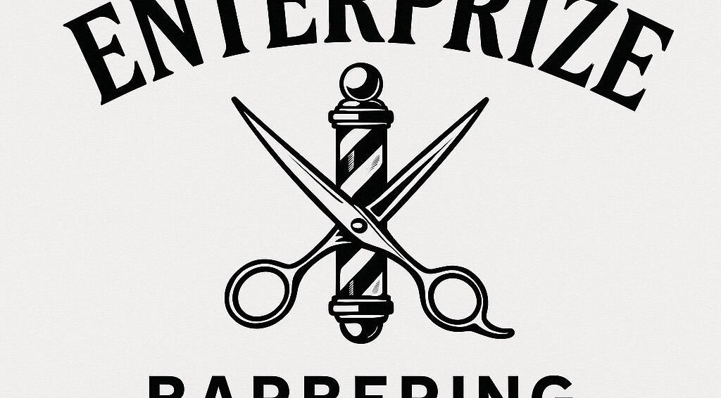 Enterprize Barbering logo featuring scissors and pole, Toukley, New South Wales, AU.