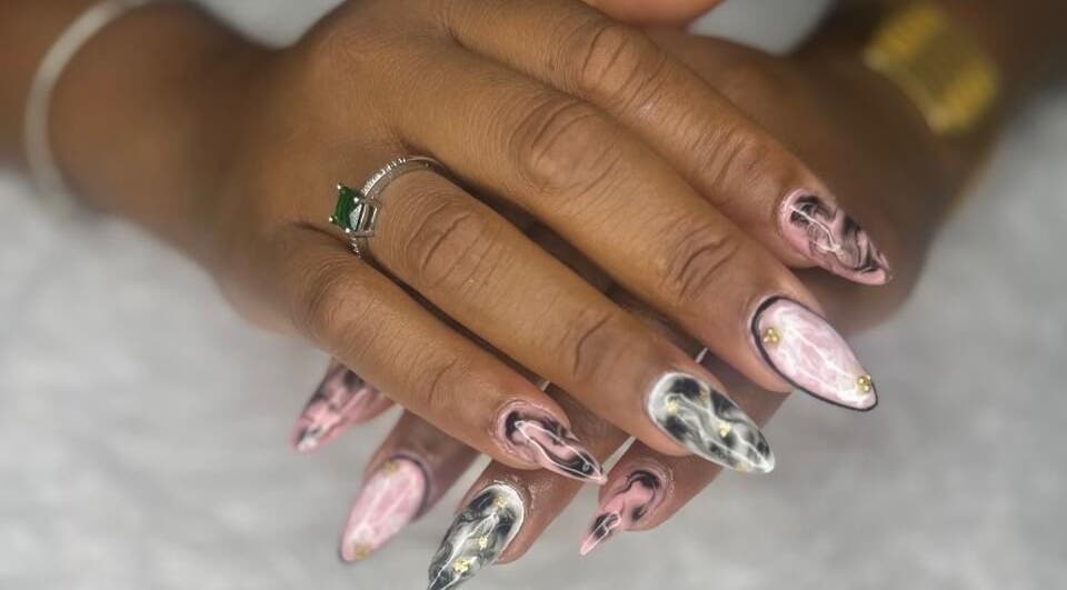 Elegant marble nail art at Tisean's Signature Nails, Kingston 6, St. Andrew Parish, JM.