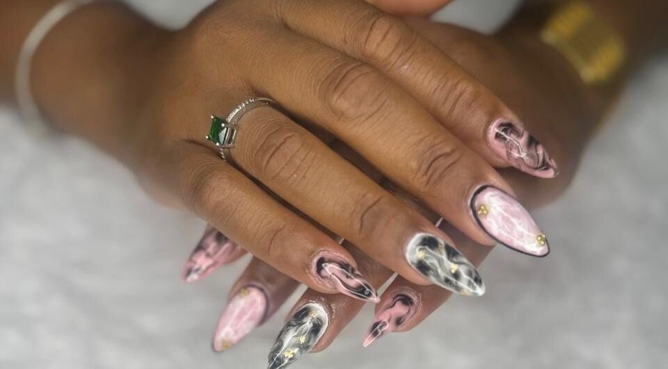 Elegant marble nail art at Tisean's Signature Nails, Kingston 6, St. Andrew Parish, JM.