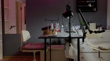 Modern nail studio setup at Lashology.anna in Melbourne, Victoria, AU featuring stylish furniture and nail tools.