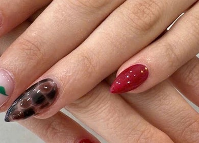 Stylish nail art with cherries at Lashology- Lashes and Nails by Anna, Melbourne, Victoria, AU.