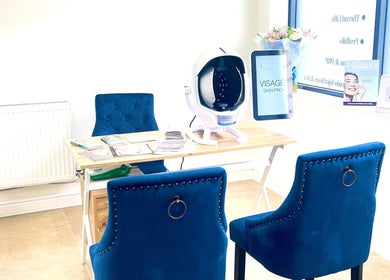 Consultation room at NovaLx Aesthetics Clinic, Brierley Hill, England, GB featuring modern decor and skincare tech.