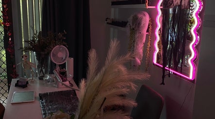Chic beauty corner with neon lights at Pretty In Paradise Beauty, Toormina, New South Wales, AU.