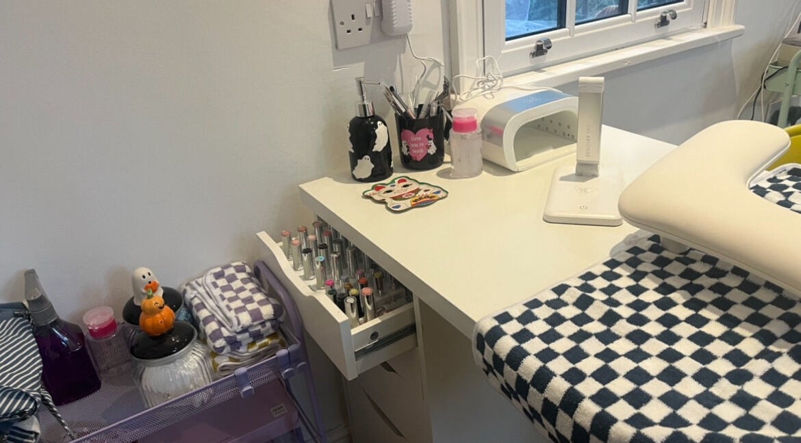 Elegant nail care station at Gelraiser_mcr in Stockport, England, GB with tools and decor.
