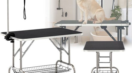 Elevated dog grooming table at Luna Pets, Gloucester, England, GB, showcasing pet care excellence.