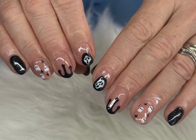 Halloween-themed nails at Nails and Beauty by Chlo, Llanelli, Wales, GB, featuring ghost designs.