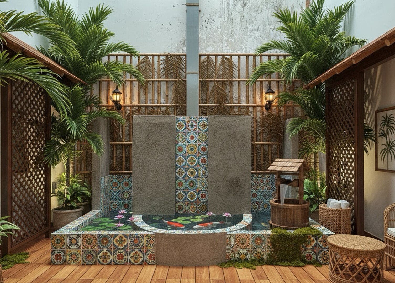 Serene tropical spa setting at Purea Spa Malacca located in Melaka, Melaka, MY, featuring lush greenery.