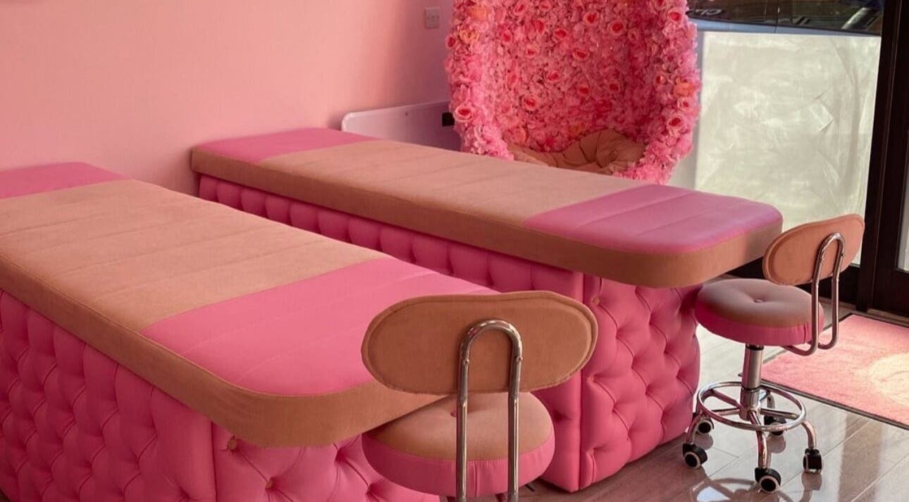 Luxurious pink treatment room at Liberty Autumn Aesthetics, Southampton, England, GB.