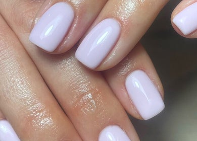 Close-up of glossy polished nails at byaleksrose, Edgware, England, GB.