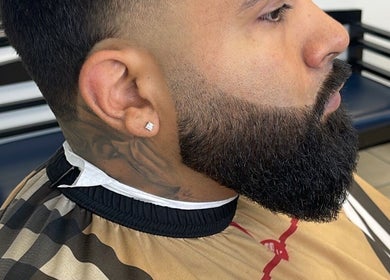 Close-up of a fresh beard trim at Kecho's Barbershop, Dallas, Texas, US.
